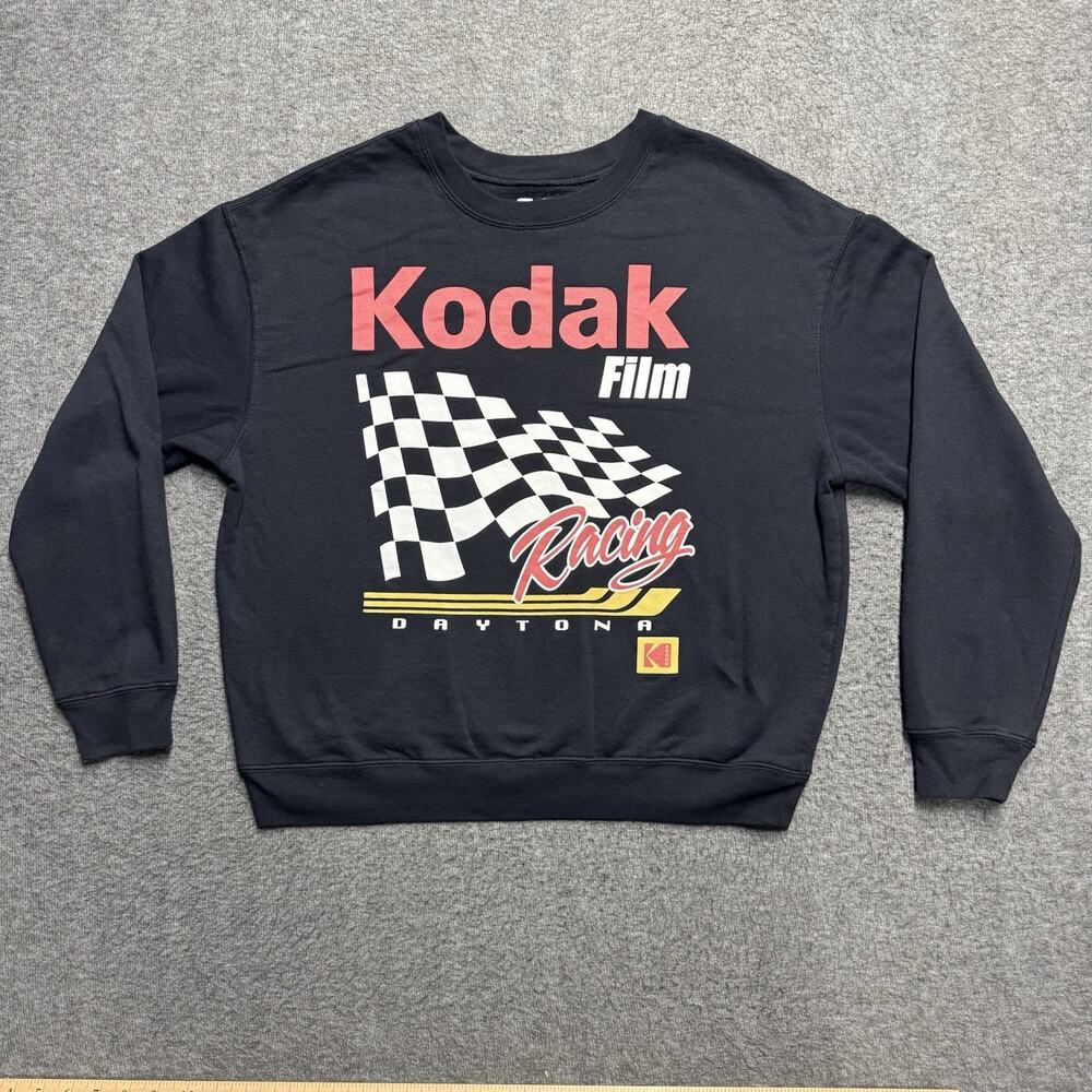 Kodak Film Racing Logo Sweatshirt Juniors Youth XL Black Daytona Fleece